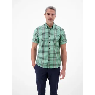 Karohemd LERROS "Herren 1/2 Hemd kariert in Strukturqualität", Herren, Gr. XXL, Normalgrößen, mint water, 76% Baumwolle, 24% Polyester, Hemden Karohemd