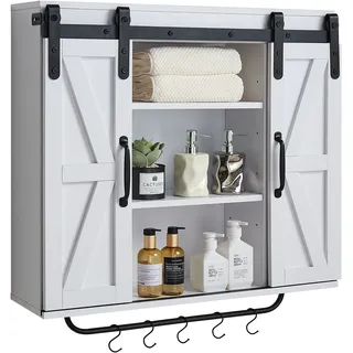 Vevor Badezimmer Wandschrank Medizinschrank mit 2 Schiebetüren & verstellbaren Regalen, Aufbewahrungsschrank Hängeschrank mit offener Trennwand / Handtuchhalter / Haken für Küche, Toilette