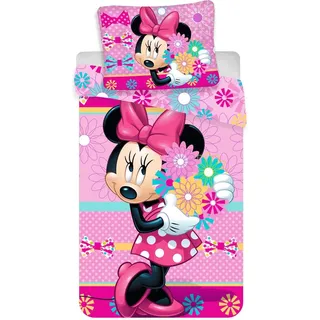 Disney Minnie Mouse Baumwoll-Bettwäsche 140x200 cm Deckenbezug + 50x70 cm Kissenbezug mit Reißverschluss - Schwarz