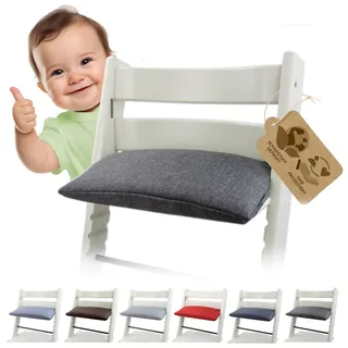 BambiniWelt Ersatzbezug Tripp Trapp – Sitzkissen komp. mit Stokke Hochstuhl, 1-teilig, gepolstert & waschbar, Auflage mit Klettverschluss für Kinderstuhl Mod. 3 (1-teilig meliert dunkelgrau)