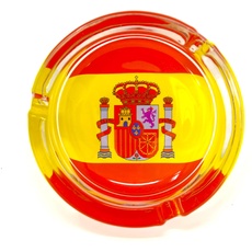 Ashtray spanische Flagge Spanien Wappen Nationalfarben Aschenbecher Glas Aschenbecher (10cm x 10cm) Glas Asche-Sammler Klassisch Retro starke Dekoration Raucher