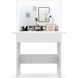 Schminktisch, Schminktisch mit Schubladen und Spiegel, moderner Stil, Schlafzimmer, verspiegelter Schreibtisch, LED-Beleuchtung - Rin - Weiß