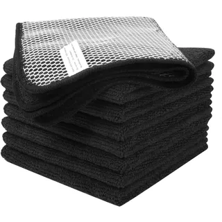 VIVOTE Microfaser Spültücher Spüllappen waschbar Geschirrtücher Mit Poly-Mesh-Scheuerseite Abwaschtücher Küche Haushaltstücher Lappen Küche,8Pack,30cmx30cm (Schwarz)