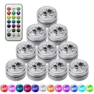Mini Unterwasser Licht, 10 Stück LED Teelichter Bunt mit 1 Fernbedienung, Mehrfarbige Teichbeleuchtung, 4 Modi 13 Farben RGB,LED Kerzen,Led Licht mit Fernbedienung für Aquarium, Teich, Garten, Party
