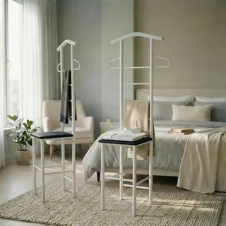 CARO-Möbel Herrendiener Jivo 2Er-Set , Weiß, Schwarz , Metall , Mode , 53x121x47 cm , Schlafzimmer, Herrendiener