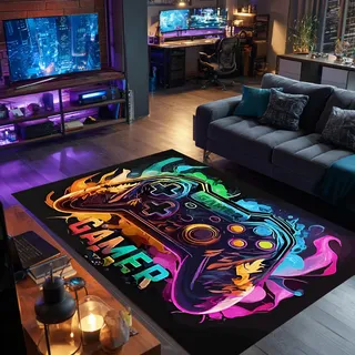 Gaming Teppich 3D Game Controller Design, 120 x 160 cm Gamer Teppich Spielteppich, Rutschfeste & Waschbare Fußmatte, Coole Deko für Jungen Teenager Schlafzimmer Wohnzimmer Spielzimmer Gamer Setup, B