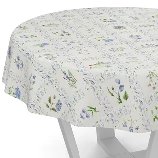 ANRO Wachstuchtischdecke Wachstischdecke Wachstuch Tischdecke abwaschbar Gartentischdecke Wasserabweisend Rund 120cm Schnittkante Blumenkaro Blau