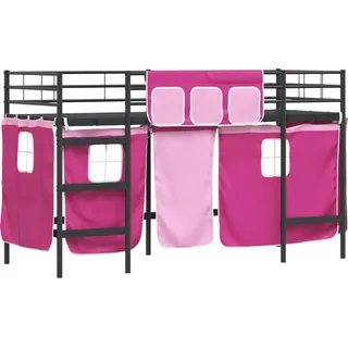 vidaXL Kinder Loft Bettgestell mit Vorhängen Schwarz und Pink - Schwarz