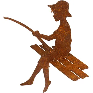 Blümelhuber Rost Deko Kantenhocker Angler Junge - Angeln Geschenk - Garten Deko - Angeln Zubehör