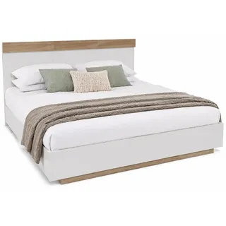 Stilvora Bett 140/200 cm in Weiß & Sonoma-Eiche mit Lattenrost Holzwerkstoff Schwebebett , Eichefarben, Weiß , 140x200 cm , Schlafzimmer, Betten