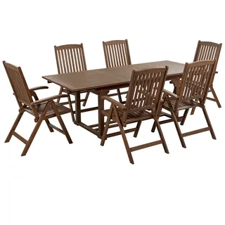 Beliani Gartenmöbel SET 6-Sitzer Akazienholz dunkelbraun Amantea , Dunkelbraun , Holz , Gartenmöbel, Gartengarnituren, Gartenmöbel-Sets