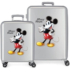 Disney 100 Mickey Joyful Kofferset Grau 55/70 cm Starres ABS Integriertes TSA-Schloss 119L 6 kg 4 Doppelrollen Handgepäck