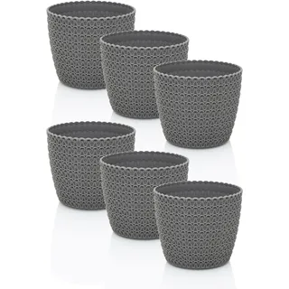 idea-station RIBA Blumentopf Set 6 x 11 cm - grau - bruchsichere Blumentöpfe aus Plastik für verschiedenste Pflanzen, Blumen - Matte Übertöpfe für innen und außen