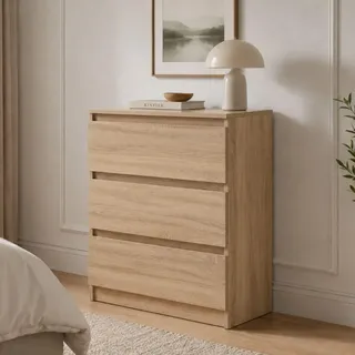 Home Collective Kommode Sideboard mit 3 Schubladen | Schubladenkommode Kommodenschrank Anrichte Schrank 70x40x77cm | Schlafzimmer Jugendzimmer Flur Möbel | modernes griffloses Design | Sonoma-Eiche - Naturbelassen