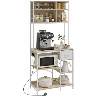 Küchenmöbel - Küchenregal mit Steckdosen und USB-Ports - 80x40x181 cm - Stauraumregal - Holz - Eichenoptik roble