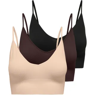 ONLY Bustier "ONLVICKY RIB S-L V-NECK 3-PACK TOP NOOS" Packung, 3 Stk. figurbetont, modisch, Materialmix, Jersey, Spaghettiträger, schwarz pack:schwarz, seal braun, peach taffy