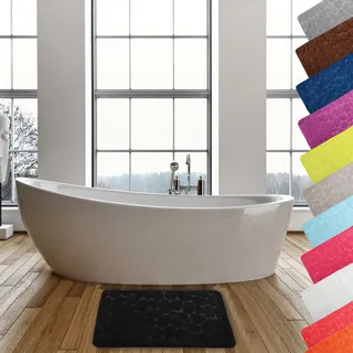 MSV Badteppich Badvorleger Duschvorleger Kieselstein Badematte waschbar, schnelltrocknend, rutschfest 40x60 cm – Schwarz