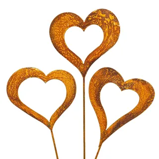 Gartenstecker Set Herzen 3 x 60cm Metall Rost Gartendeko Edelrost