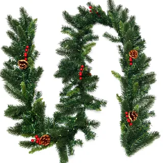 GIANTEX Weihnachtsgirlande 270cm mit LED-Beleuchtung | Künstliche Tannengirlande mit Tannenzapfen & Beeren, flexibel als hängende Weihnachtsdeko einsetzbar