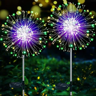 ZVO Solarlampe für Außen Garten, 2 Stück 120 LED Solar Feuerwerk Licht Garten Deko, Solarleuchten Gartenstecker Pusteblume Gartenleuchten Wasserdichte für Rasen Balkon Terrasse Deko (Mehrfarbig)