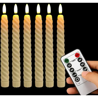 EHIOG 25.5CM LED Kerzen mit Timer Funktion, Stabkerzen für Weihnachten, Hochzeit, Party & Raumdeko, flackernde Flamme, sicher & wiederverwendbar, auch für Outdoor geeignet-6 Kerzen