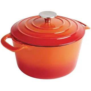 Vogue runde emaillierte Gusseisen-Auflaufform mit Deckel – 3,2 Liter, Orange, Größe: 120 (H) x 205 (⌀) mm, Induktionskompatibel, für alle Ofen- und Herdarten, gewerbliche und private Nutzung, GH302