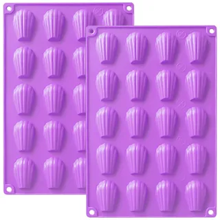 YXHZVON 2 Stücke Mini Madeleine Backformen, 20 Hohlräume Mini Silikon Madeleines Backformen, Madeleena-Form für Kuchen Schokolade Süßigkeiten Kekse (Violett)
