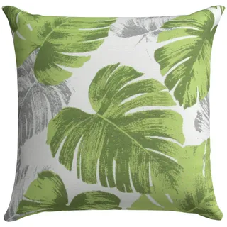 Outdoor-Kissen , Grün, Weiß , Textil , Blätter , Füllung: Polyurethan (PUR),Polyurethan (Pur) , quadratisch , 48x48 cm , pflegeleicht, hochwertige Qualität, formstabil, langlebig, für den Außenbereich geeignet, UV-beständig, wetterfest, Wendekissen , Gartenmöbel, Gartenpolster & Auflagen, Gartenkissen