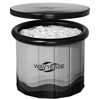 WAVYEASE Pro Portable Kältebadewanne (Ø80 cm x 75 cm) | Faltbare Eisbadewanne mit Isolierabdeckung | Sofortige Inbetriebnahme für Sportler-Regeneration, Heim-Spa & Fitnessstudio (Grau)