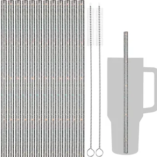NiHome 12 Glitzer Plastikstrohhalme für Stanley 40oz Tumbler, wiederverwendbar mit 2 Reinigungsbürsten - Langlebiges PETG, BPA-frei, kompatibel mit Stanley 20/30/40 oz(Schwarz)