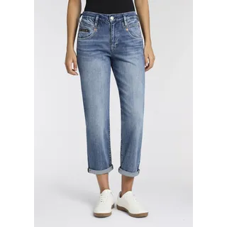 Straight-Jeans HERRLICHER "Breezy Cropped Denim", Damen, Gr. 32, N-Gr, blau (naval), Denim/Jeans, Obermaterial: 98% Baumwolle, 2% Elasthan, gerade knöchelfrei, Jeans Straight-Jeans, in 7/8-Länge, High Waist