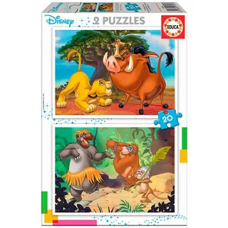 Educa - Puzzle 20 Teile für Kinder ab 3 Jahren | Disney Tiere, 2x20 Teile Puzzleset für Kinder ab 3 Jahren, König der Löwen, Dschungelbuch (18103)