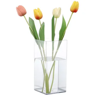 Segus Vaso Acrilico Trasparente, 12x25cm Acryl Vase aus Nicht Zerbrechlicher Kunststoff, Rechteckig, Bruchsichere Blumenvase Modern für Hochzeits