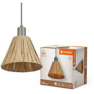 LEDVANCE Pendelleuchte Decor Raffia grün-braun aus Bast und Metall, E27, 200 mm Durchmesser, Leuchtenschirm aus recyceltem Material, nachhaltig durch austauschbare Lichtquelle, einfache Montage