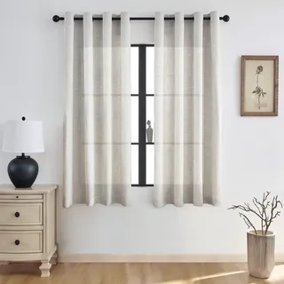 Melodieux Vorhang mit Ösen - Halbfrei Gardinenschals 2er Set, 225x140cm, Natürlich Leinen Optik Boho Vorhänge, Verdunkelungsvorhang für Esszimmer, Flur, Wohnzimmer, Schlafzimmer