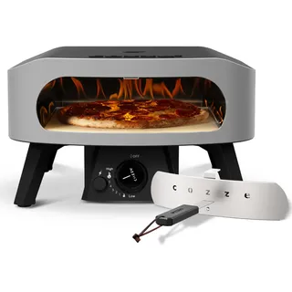 cozze Cozze® 13" Pizzaofen CLASSIC | Gas 30 mbar | Gratis Cordierit Stein | Automatische Einschaltung | Integriertes Thermometer | Edelstahl | Schnellkochzeit 2 min, Schwarz