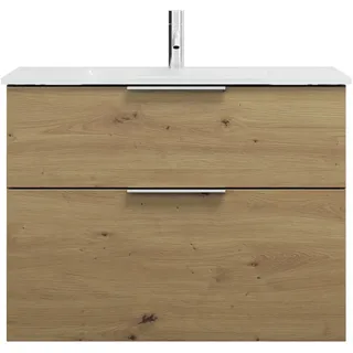 burgbad Eqio Glas-Waschtisch inklusive Waschtischunterschrank, Breite 820mm, SEYX082F5662A0070G0146, Farbe: Eiche Dekor Urban / Eiche Dekor Urban, Griff Chrom G0146