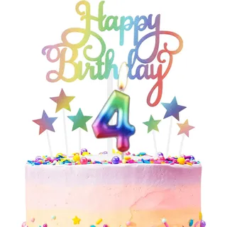 Regenbogen 4th Geburtstag Kerzen, Regenbogen Zahl 4 Kerze für Kuchen, Regenbogen Happy Birthday Kerze Kuchen Toppers, Bunte Kuchen Kerzen Kuchen Toppers für Mädchen Jungen 4th Geburtstag Dekorationen