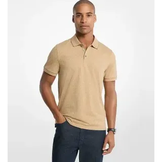 Michael Kors für Herren. CS650V848T Polo aus glattem Baumwollstrick mit beigem Logo (L), Lässig, Baumwolle, Kurzarm