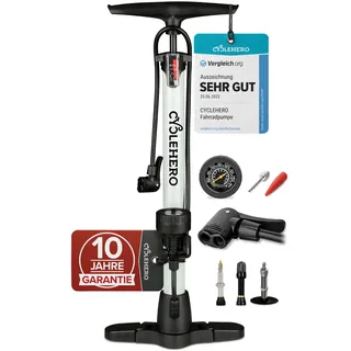 Fahrradpumpe alle Ventile * Test SEHR GUT - 10 Jahre GARANTIE * Leistungsstarke Luftpumpe Fahrrad– Fahrradpumpe Französisches Ventil - Standpumpe mit Manometer - Pumpe Standluftpumpe