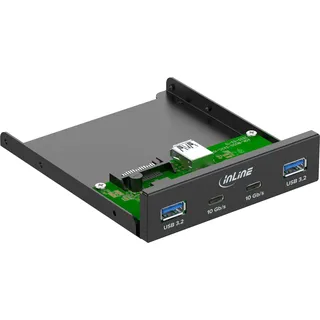 InLine 3,5 Zoll Frontpanel mit 2X USB-A 3.2 Gen2 und 2X USB-C 3.2 Gen2, 10 Gb/s, Metallgehäuse für Desktop PC, Einbaupanel, 33456C