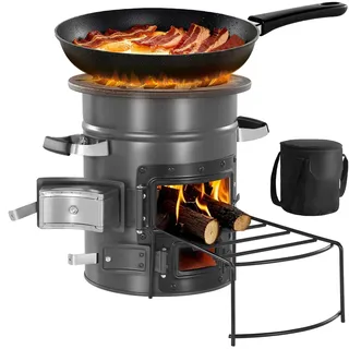 VEVOR Raketenofen, BBQ Rakete Holzofen mit Tragetasche, SPCC-Stahl, Doppeltür, zum Verbrennen von Zweigen, Stöcken oder Holzkohle zum Outdoor Kochen, Camping Outdoor-Campingkocher, Campinggrill