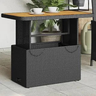 Gartentisch, Höhenverstellbarer Gartentisch Terrassentisch Balkontisch Rattantisch Couchtisch Gartenmöbel Tisch Garten Esstisch Schwarz 90x55x71 cm Poly Rattan und Akazienholz - Schwarz