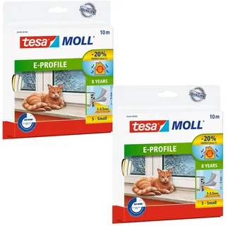 Tesa E-Profil Gummidichtung im 2er Pack - Selbstklebende Dichtung zum Isolieren von Spalten an Fenstern und Türen - Weiß - 2x 10 m x 9 mm x 4 mm
