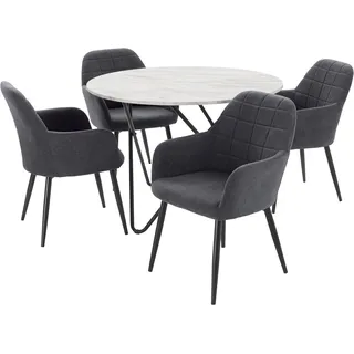 OTTO home "JonasMara", weiß, anthrazit), Samtvelours, Sitzmöbel-Sets, Essgruppe, runder Tisch in Marmoroptik,