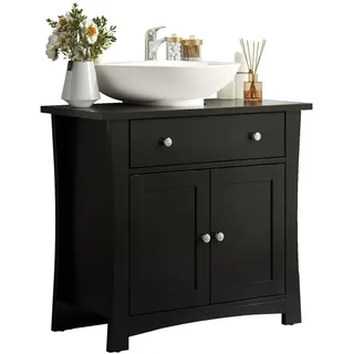 Feonase Badezimmer-Unterschrank unter dem Waschbecken, Unterschrank für Säulenwaschbecken mit 2 Türen, Stehender Beckenunterschrank mit Schublade, Schwarz, Maße 60 x 30 x 60 cm (Schwarz)
