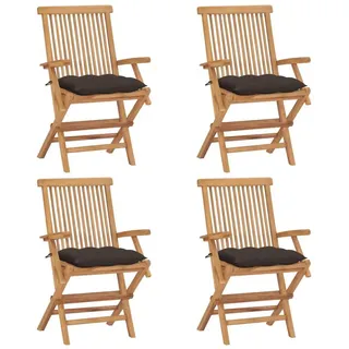 Gartenstühle mit Taupe Kissen 4 Stk. Massivholz Teak - Taupe, Bunt