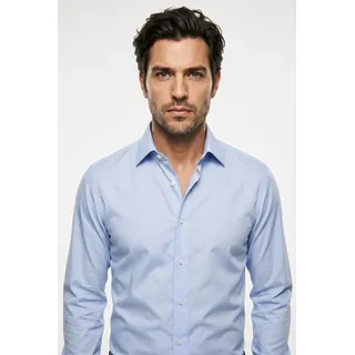 Langarmhemd OLYMP "Level 5", Herren, Gr. 39, N-Gr, blau (hellblau), Web, Obermaterial: 97% Baumwolle, 3% Elastolefin, 2-Knopf-Manschette, Hemden Langarmhemd, unifarben, body fit, Kentkragen, Businesshemd