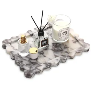 Marmor Tablett Gewelltem Naturstein Marmorplatte Badezimmer Tablett Luxuriöses Organizer Dekotablett für Schminktisch, Gewebe, Kerzen, Kosmetisch, Schlüsselring (Calacatta Lila, 27 x 20 cm)