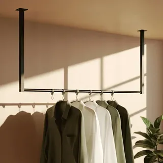 CLP Kleiderständer 150x38x120-schwarz-Metall , Schwarz, Schwarz , 100x60x7 cm , Garderobe, Garderobenständer